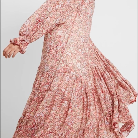 O.P.T. Revolve Pink Floral Long Sleeve Tiered Peasant Maxi Dress Medium NWT - Picture 8 of 16